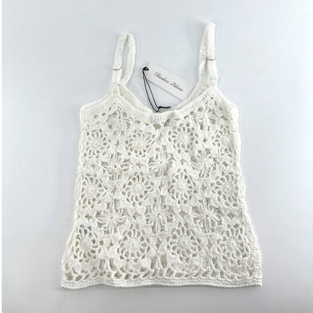 Frankies Bikinis White Seaside Crochet Tank Top Size M - Picture 8 of 11